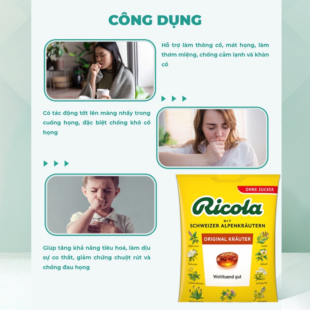 Kẹo ngậm ho Healthy Care ricola original herb không đường thảo mộc 75g Chợ Việt Úc