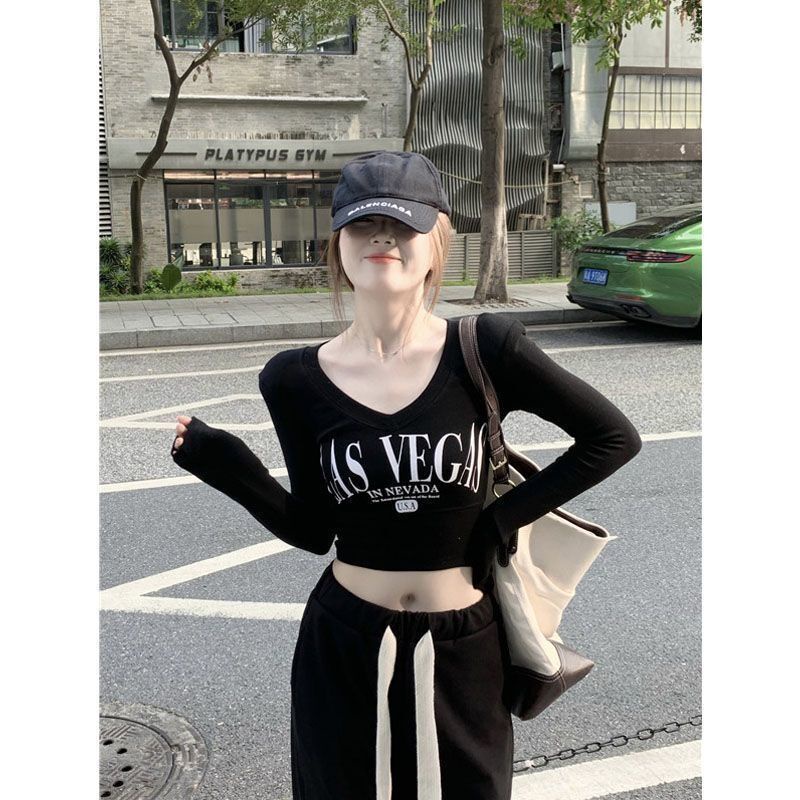 Áo Thun Lửng Tay Dài Cổ Chữ V Thời Trang Cho Nữ