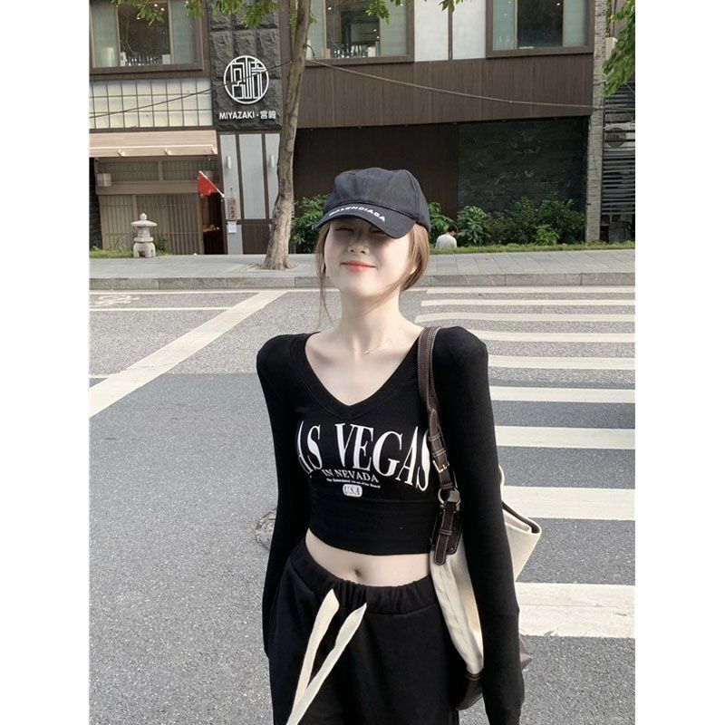 Áo Thun Lửng Tay Dài Cổ Chữ V Thời Trang Cho Nữ