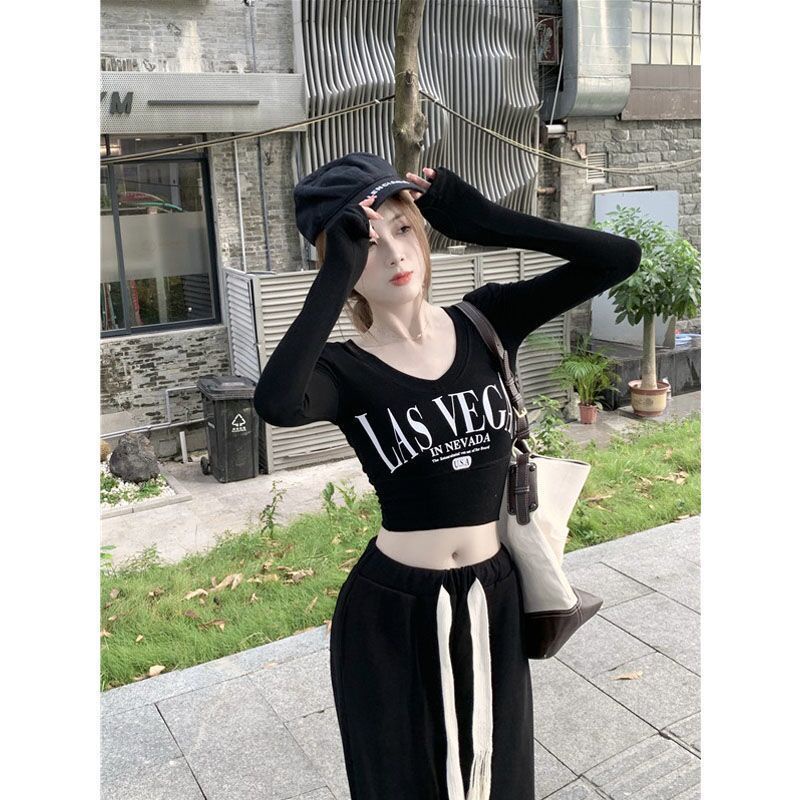 Áo Thun Lửng Tay Dài Cổ Chữ V Thời Trang Cho Nữ