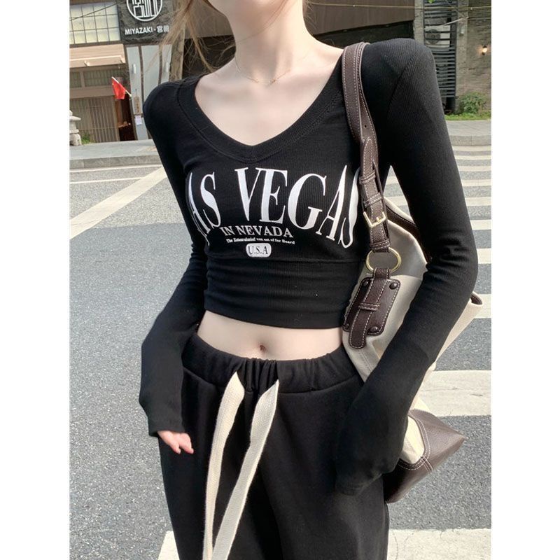 Áo Thun Lửng Tay Dài Cổ Chữ V Thời Trang Cho Nữ