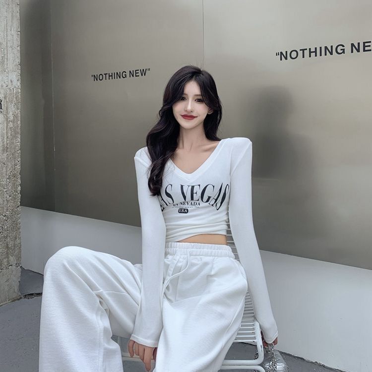 Áo Thun Lửng Tay Dài Cổ Chữ V Thời Trang Cho Nữ