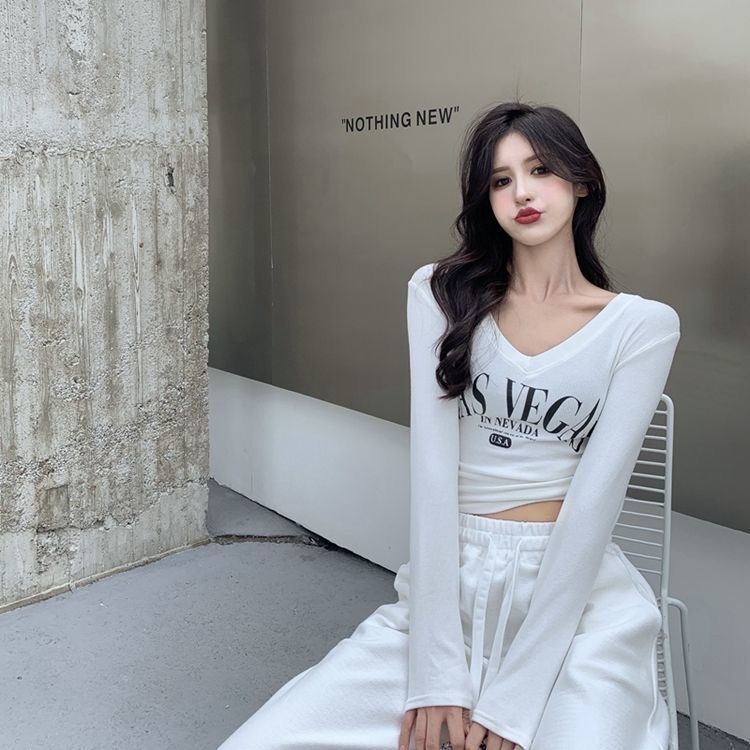 Áo Thun Lửng Tay Dài Cổ Chữ V Thời Trang Cho Nữ