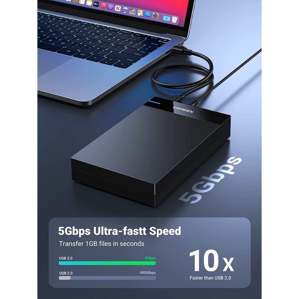 50422 Hộp Box đựng ổ cứng 3.5, Ugreen, kèm nguồn, dây sata rời, hộp đựng ổ cứng ngoài SSD/HDD