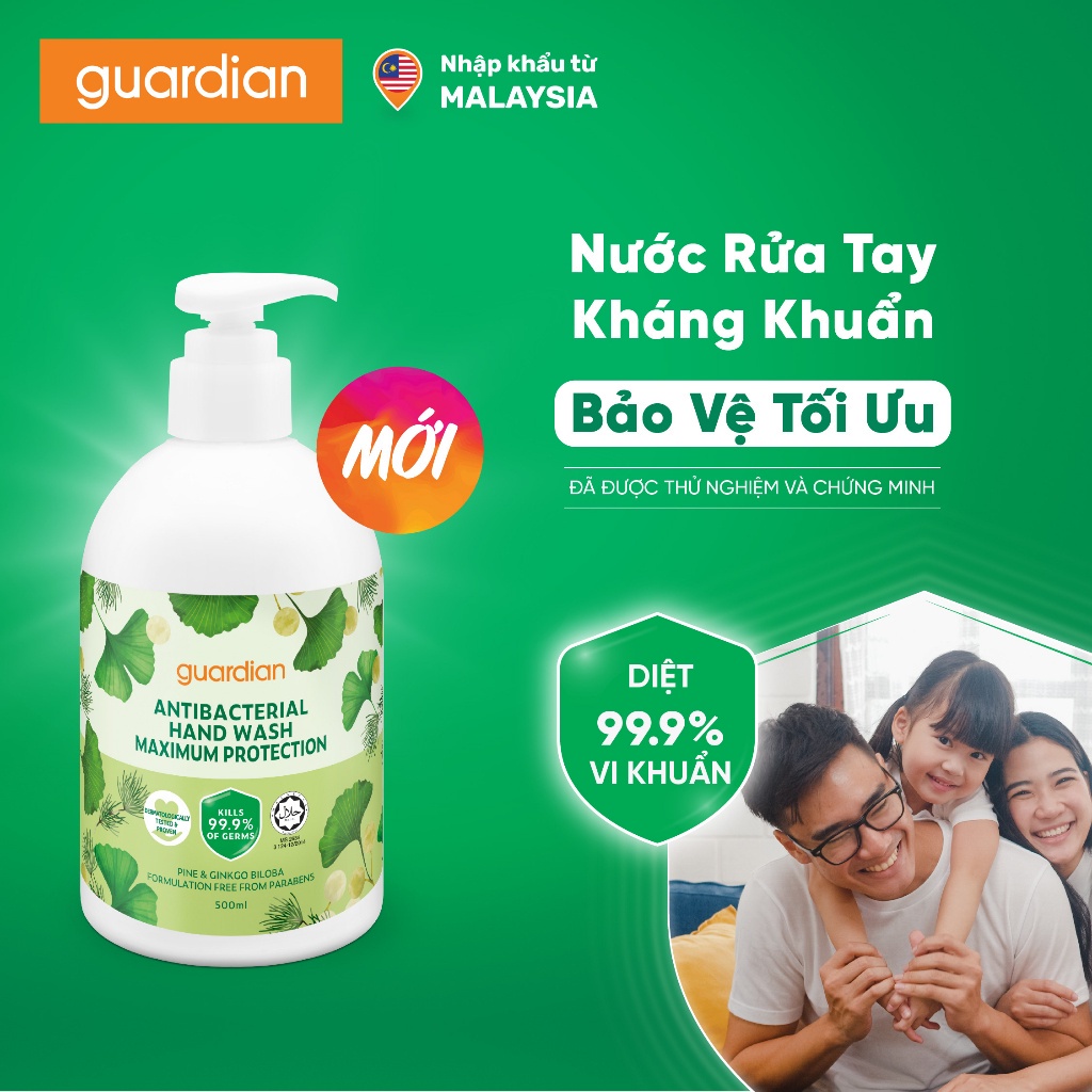 Nước Rửa Tay Sạch Khuẩn Guardian Antibacterial Handwash Maximun Protection Bảo Vệ Tối Ưu 500ml