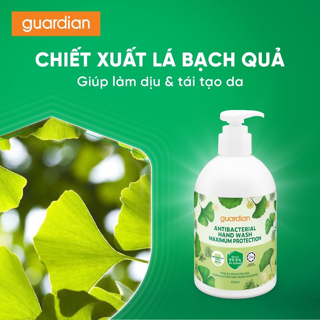 Nước Rửa Tay Sạch Khuẩn Guardian Antibacterial Handwash Maximun Protection Bảo Vệ Tối Ưu 500ml