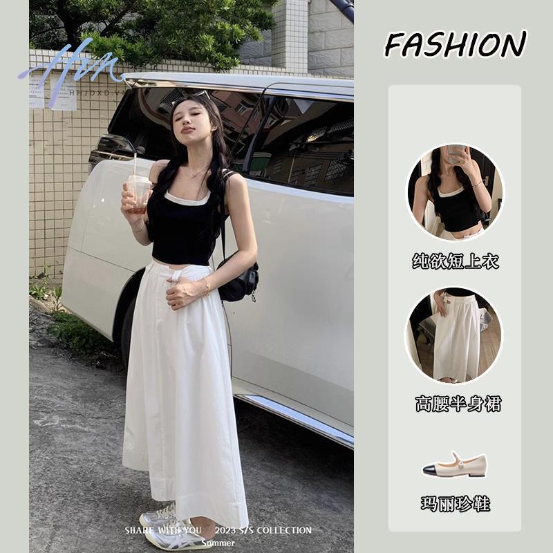 Set Chân Váy Chữ a Và Áo Thun Cộc Tay Giả Hai Lớp Thời Trang Cho Nữ