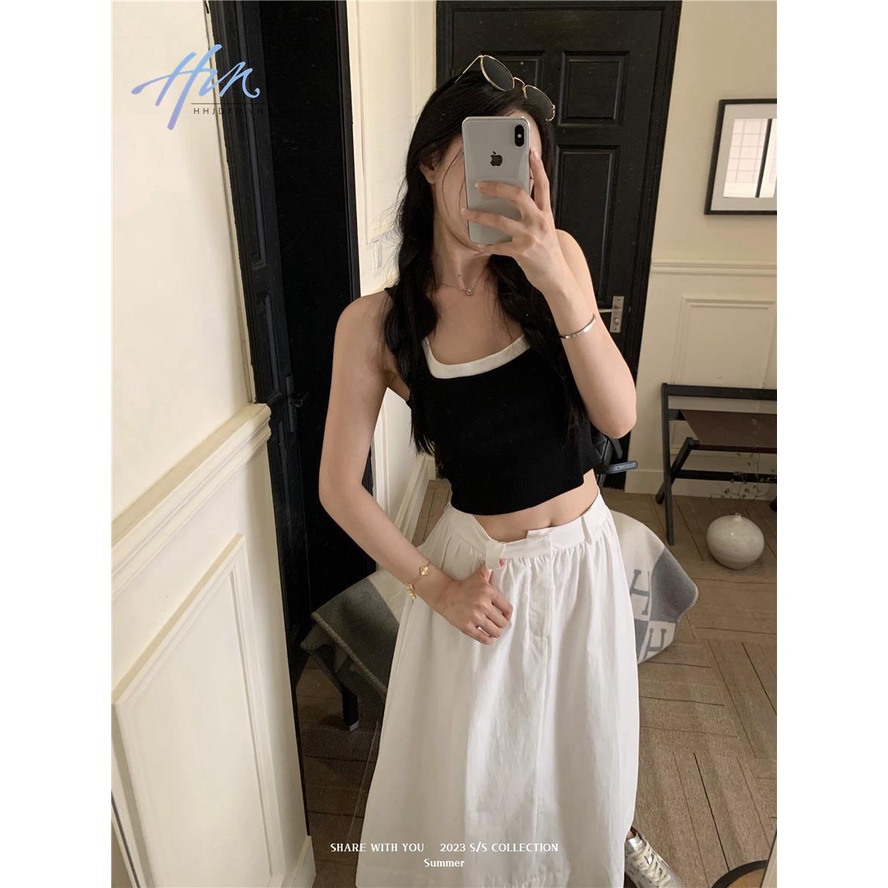 Set Chân Váy Chữ a Và Áo Thun Cộc Tay Giả Hai Lớp Thời Trang Cho Nữ