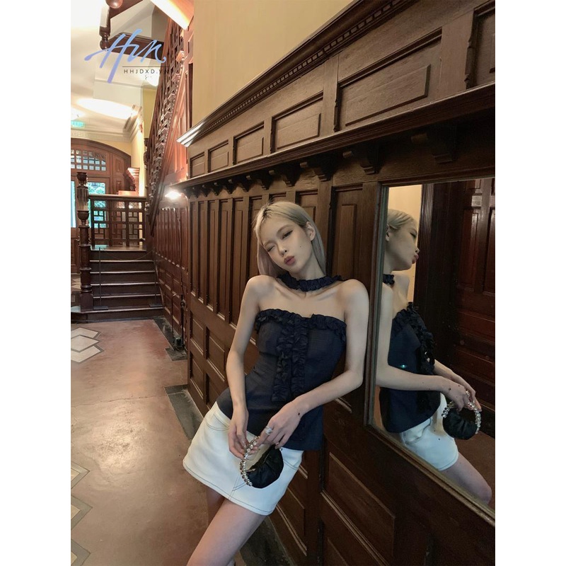 P Áo Ống Cổ Yếm Dáng Ôm Họa Tiết Kẻ Sọc Màu Trơn Phong Cách Hàn Quốc Khí Chất Niche C Dành Cho Bạn Nữ