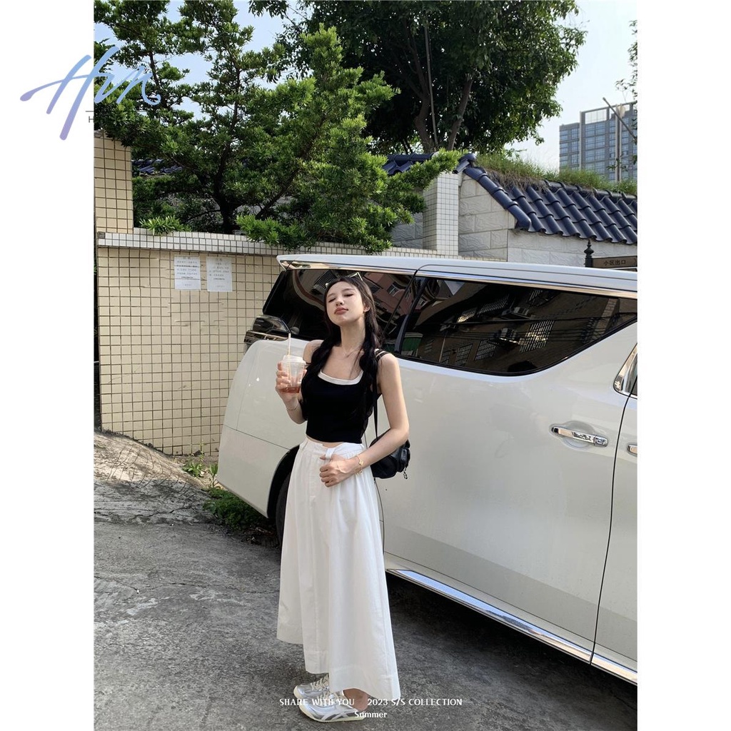 Set Chân Váy Chữ a Và Áo Thun Cộc Tay Giả Hai Lớp Thời Trang Cho Nữ