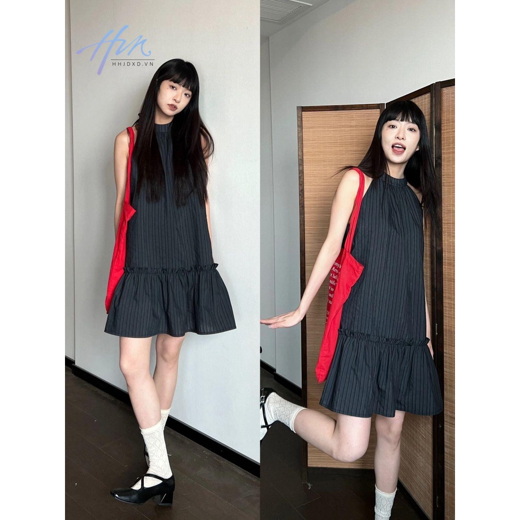 Đầm Ngắn Không Tay Dáng Rộng Họa Tiết Kẻ Sọc Thời Trang Mùa Hè 2023 Phong Cách Mới Cho Nữ