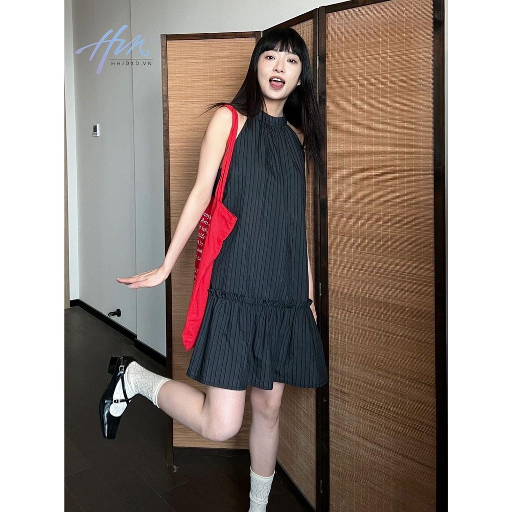 Đầm Ngắn Không Tay Dáng Rộng Họa Tiết Kẻ Sọc Thời Trang Mùa Hè 2023 Phong Cách Mới Cho Nữ