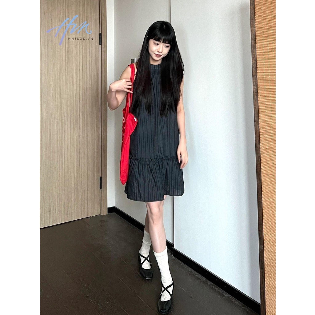 Đầm Ngắn Không Tay Dáng Rộng Họa Tiết Kẻ Sọc Thời Trang Mùa Hè 2023 Phong Cách Mới Cho Nữ