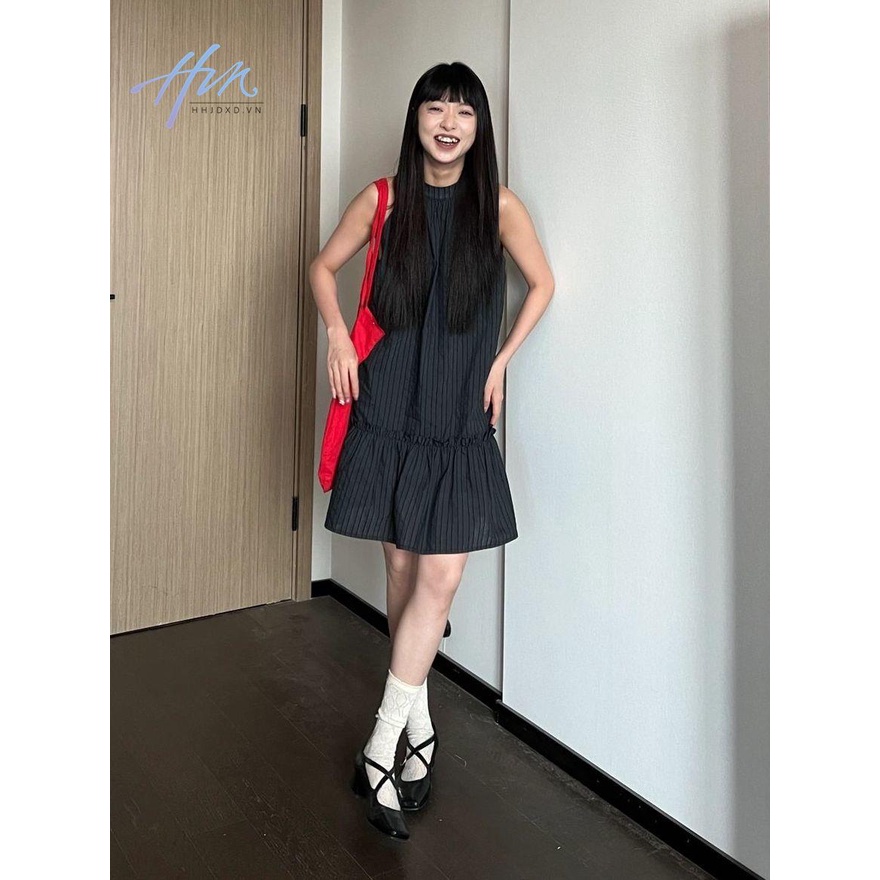 Đầm Ngắn Không Tay Dáng Rộng Họa Tiết Kẻ Sọc Thời Trang Mùa Hè 2023 Phong Cách Mới Cho Nữ