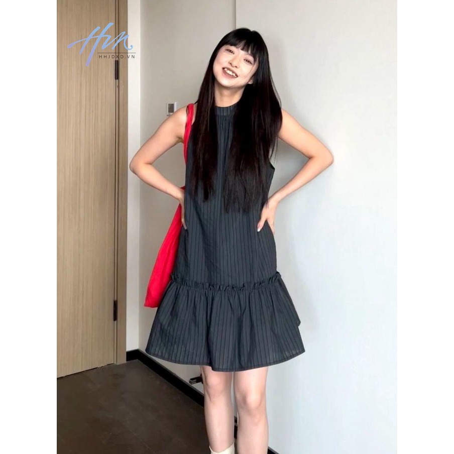 Đầm Ngắn Không Tay Dáng Rộng Họa Tiết Kẻ Sọc Thời Trang Mùa Hè 2023 Phong Cách Mới Cho Nữ