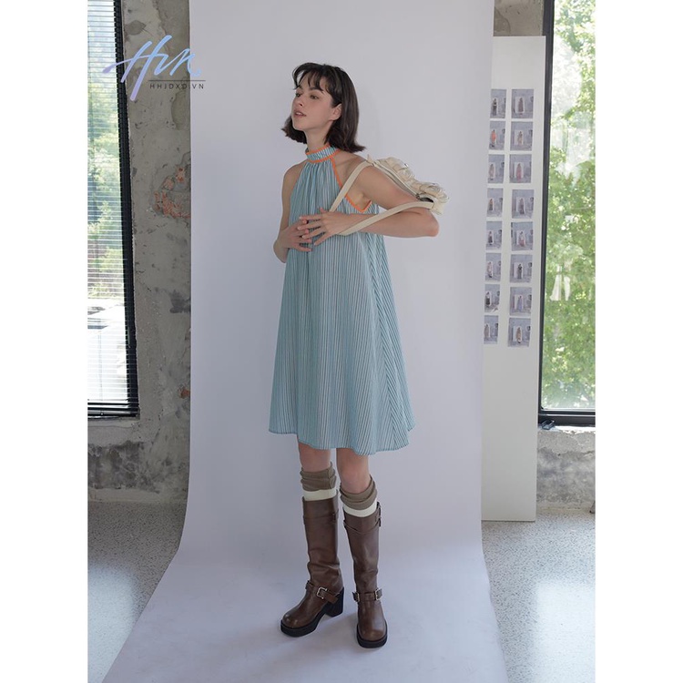 Đầm Chữ A 23ss Hai Dây Kẻ Sọc Màu Sắc Tương Phản Thời Trang Đi Biển Mùa Hè Cho Nữ