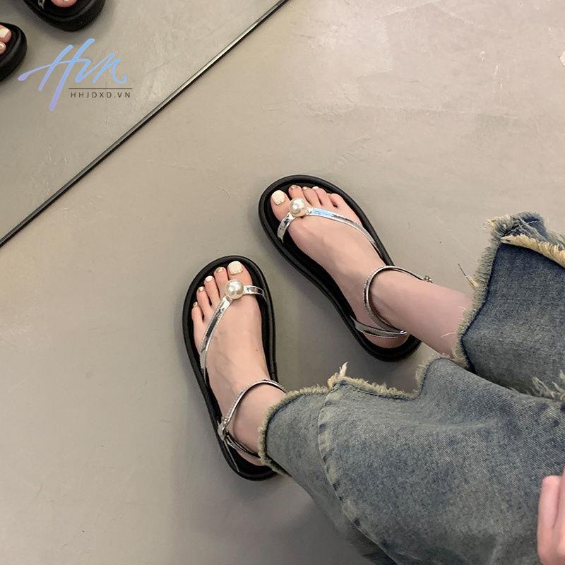 Giày Sandal Đế Mềm Dày Dặn Đính Ngọc Trai Thời Trang Hàn Quốc 2023 Cho Nữ
