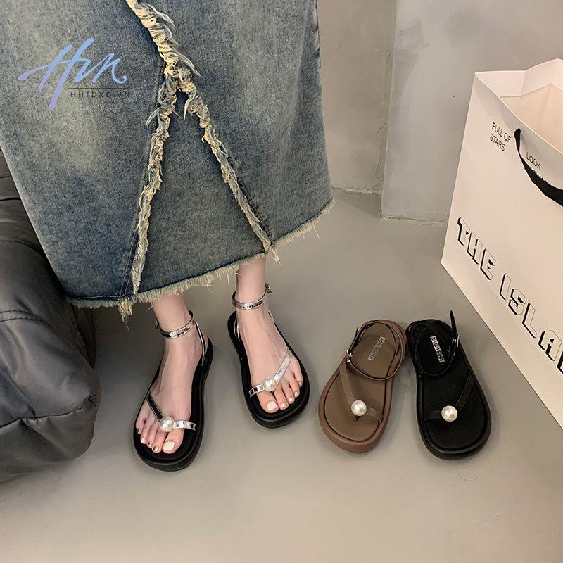 Giày Sandal Đế Mềm Dày Dặn Đính Ngọc Trai Thời Trang Hàn Quốc 2023 Cho Nữ