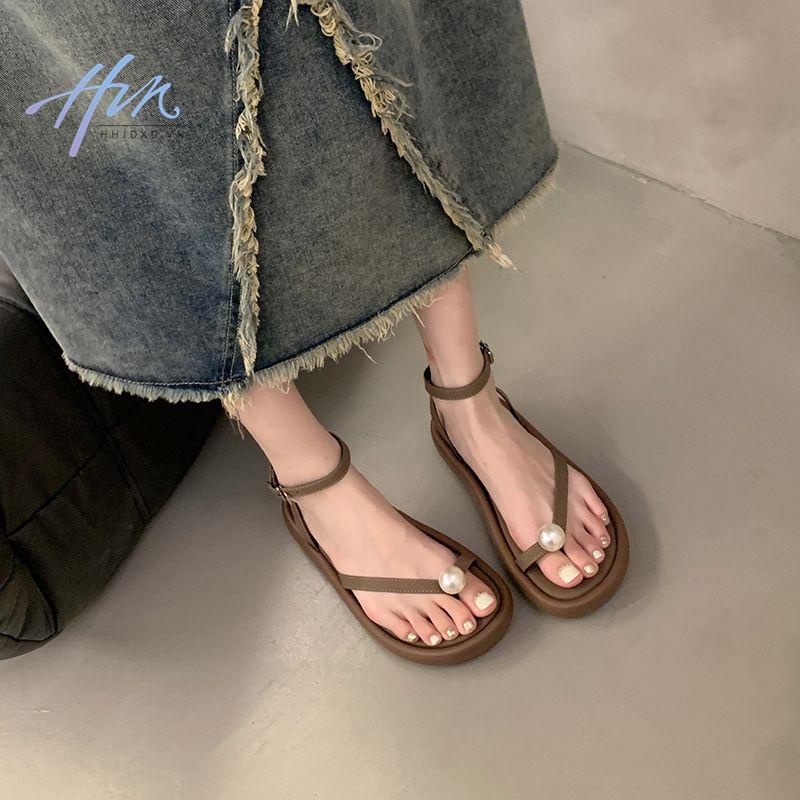 Giày Sandal Đế Mềm Dày Dặn Đính Ngọc Trai Thời Trang Hàn Quốc 2023 Cho Nữ
