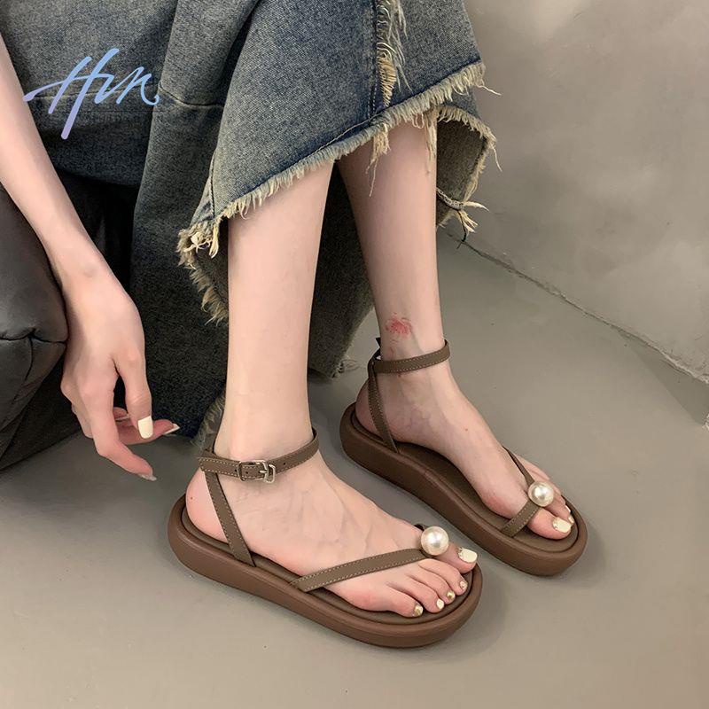 Giày Sandal Đế Mềm Dày Dặn Đính Ngọc Trai Thời Trang Hàn Quốc 2023 Cho Nữ