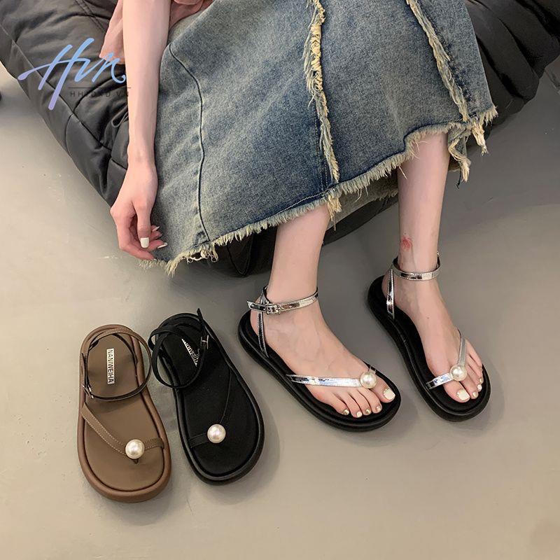 Giày Sandal Đế Mềm Dày Dặn Đính Ngọc Trai Thời Trang Hàn Quốc 2023 Cho Nữ