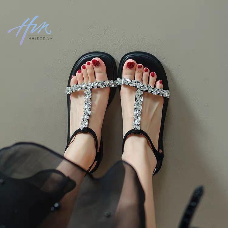 Giày Sandal Một Dây Đế Dày Vừa Phải Phong Cách Roman Mùa Hè 2023 Mới Cho Nữ