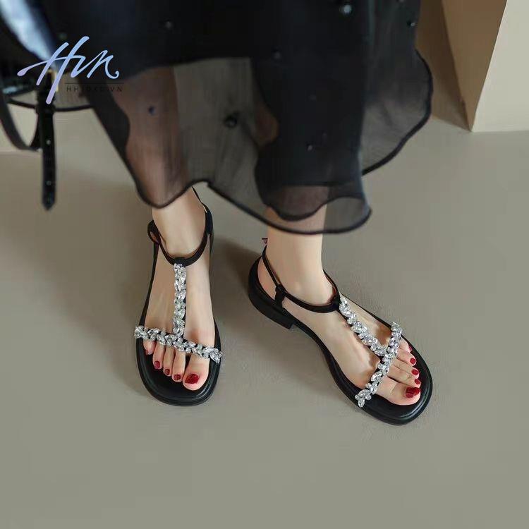 Giày Sandal Một Dây Đế Dày Vừa Phải Phong Cách Roman Mùa Hè 2023 Mới Cho Nữ