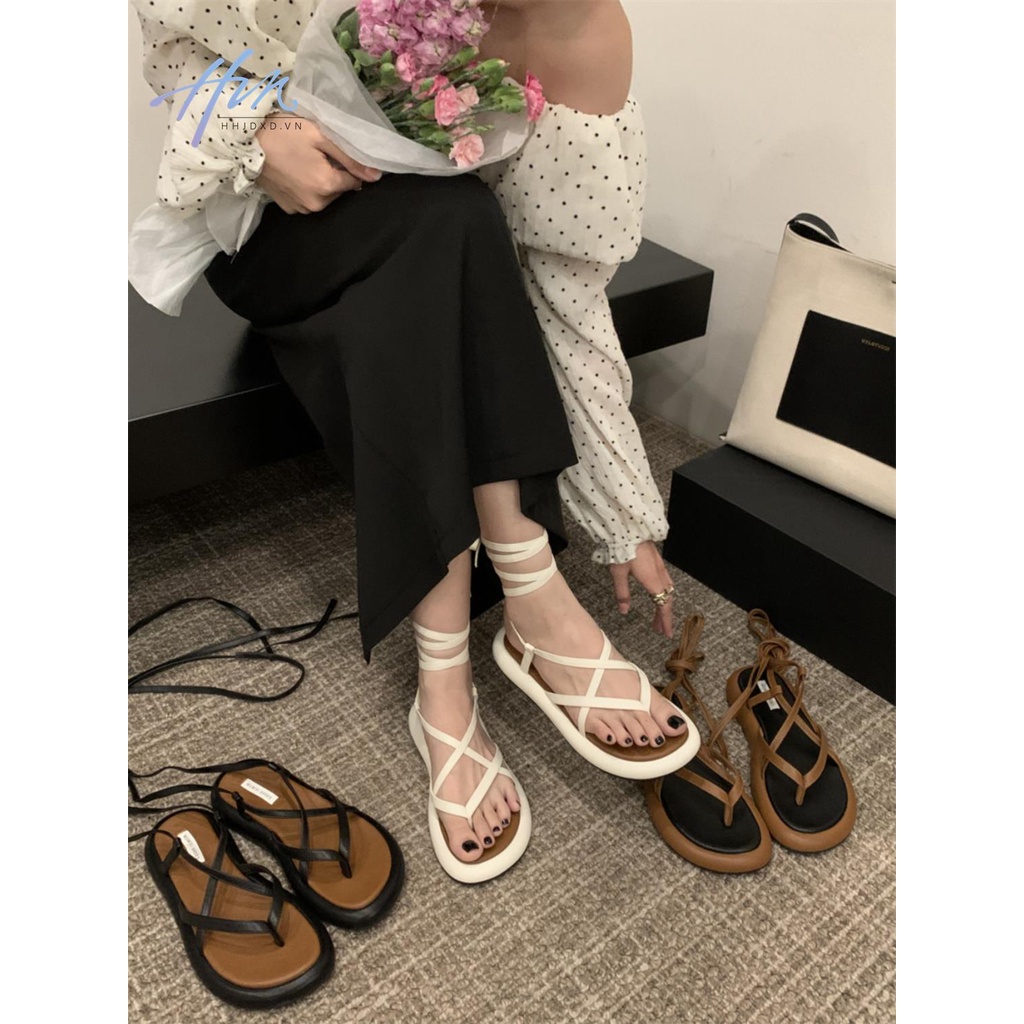 Giày Sandal Chiến Binh Đế Bằng Thắt Dây Phong Cách Hàn Quốc Thời Trang Mùa Hè 2023 Mới