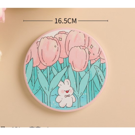 Tấm Đựng ly, cốc làm bằng đá thấm hút nước hoạ tiết hoạt hình dễ thương phong cách Hàn Quốc