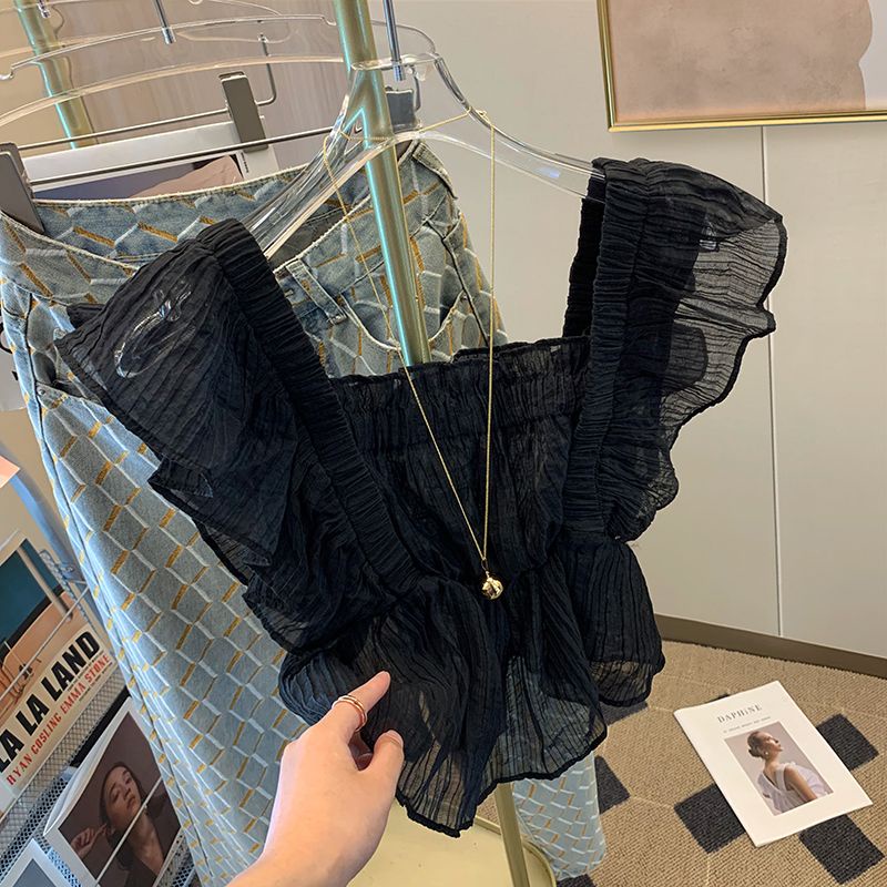 Áo Chiffon Sát Nách Phối Ren Màu Xanh Lá Thời Trang Mùa Hè Mới 2023