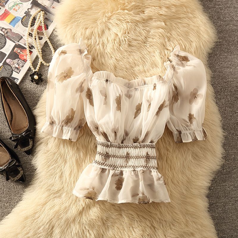 Áo Sơ Mi Chiffon Cổ Vuông Tay Ngắn Phong Cách Thời Trang Mùa Hè 2023 Mới