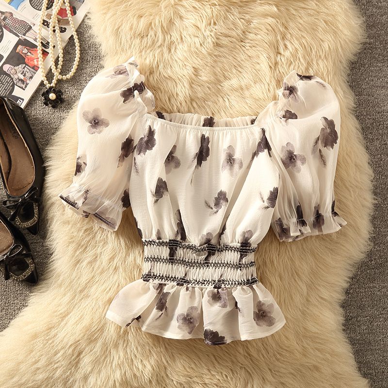 Áo Sơ Mi Chiffon Cổ Vuông Tay Ngắn Phong Cách Thời Trang Mùa Hè 2023 Mới