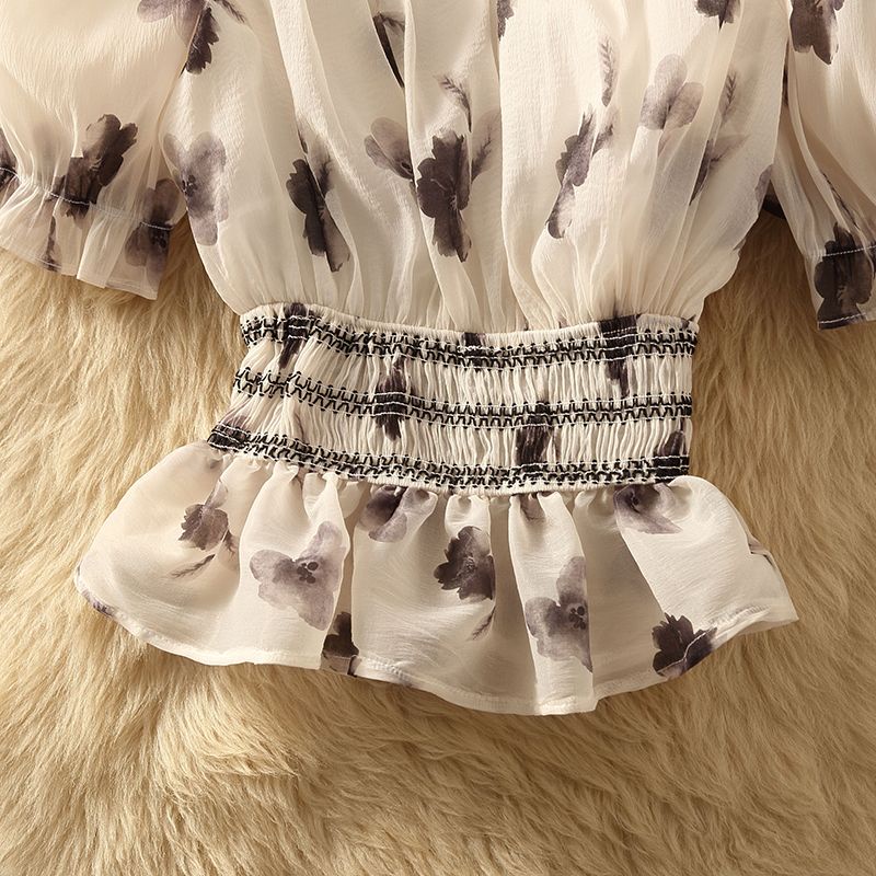 Áo Sơ Mi Chiffon Cổ Vuông Tay Ngắn Phong Cách Thời Trang Mùa Hè 2023 Mới