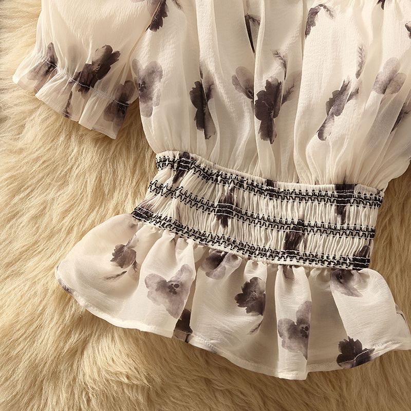 Áo Sơ Mi Chiffon Cổ Vuông Tay Ngắn Phong Cách Thời Trang Mùa Hè 2023 Mới