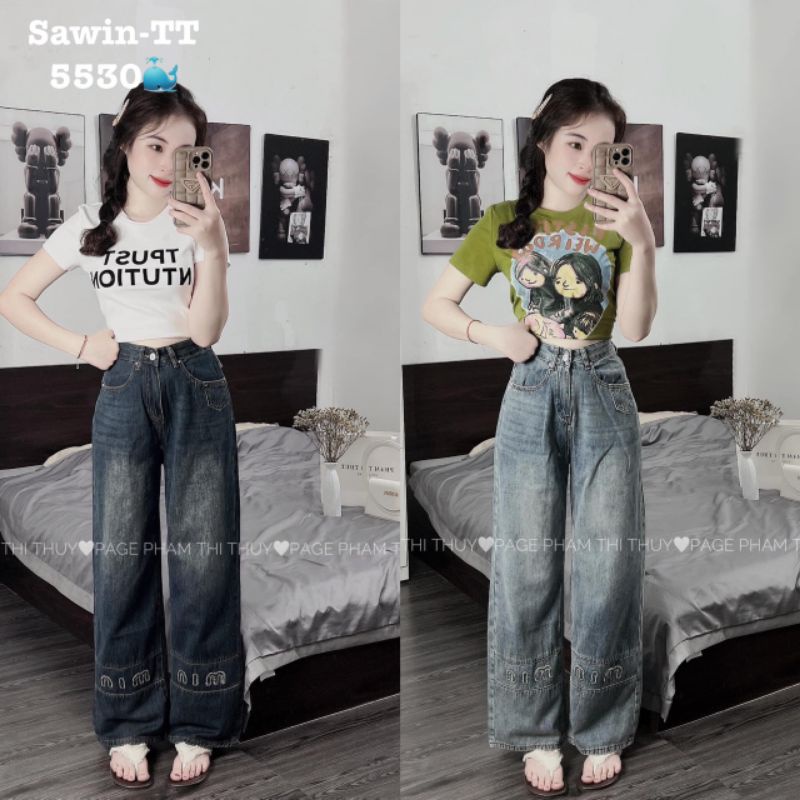 Quần jeans suông chữ M hàng QCL1