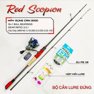 Bộ cần câu lure đứng carbon Red Scopion máy câu pioner CM 2000 tặng bộ mồi câu và dây pe