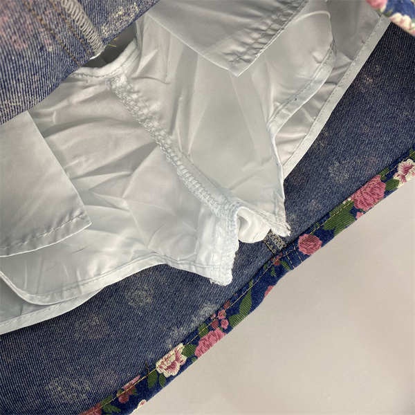 Hàng Châu Âu Mùa Hè 2023 Chân Váy Denim Ngắn Lưng Cao Khâu Hoa Cổ Điển Chống Chói Hông Cho Nữ