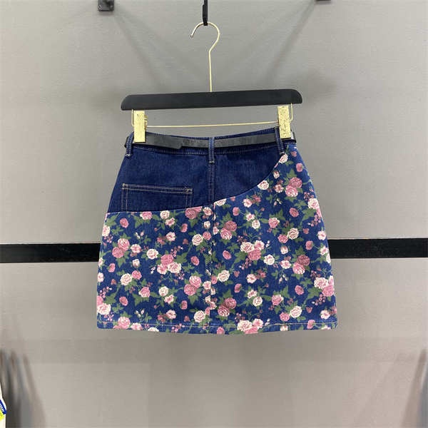 Hàng Châu Âu Mùa Hè 2023 Chân Váy Denim Ngắn Lưng Cao Khâu Hoa Cổ Điển Chống Chói Hông Cho Nữ