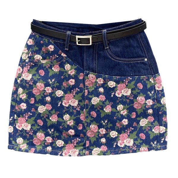 Hàng Châu Âu Mùa Hè 2023 Chân Váy Denim Ngắn Lưng Cao Khâu Hoa Cổ Điển Chống Chói Hông Cho Nữ