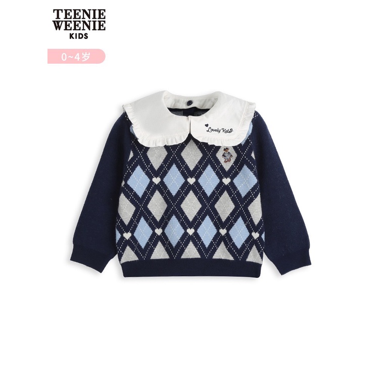 Áo len T.N.W.N họa tiết trám tim navy cổ yếm trắng size 90 - 140
