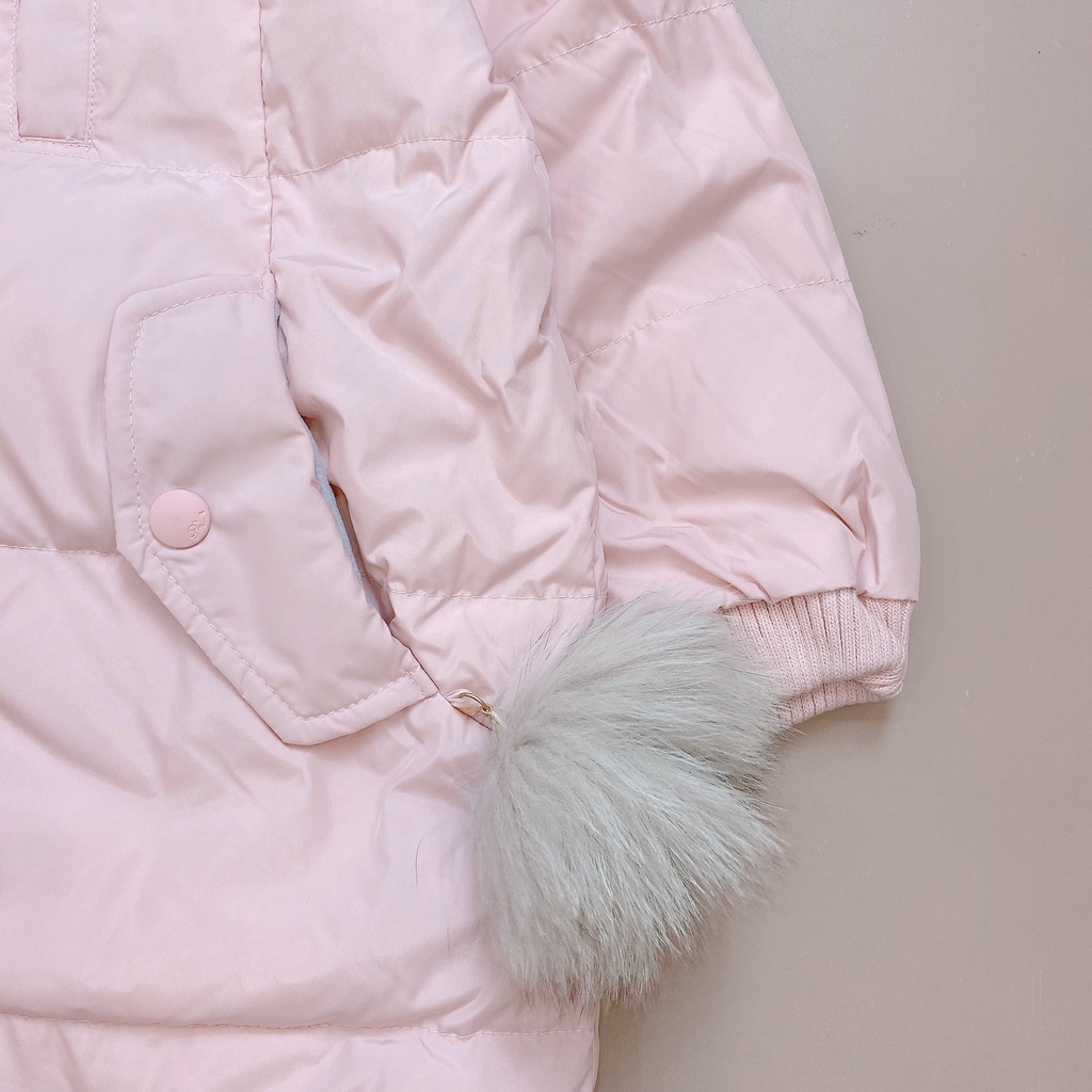 Áo phao dáng dài lông vũ Perimitz màu hồng kèm gile màu ghi size 100 - 150