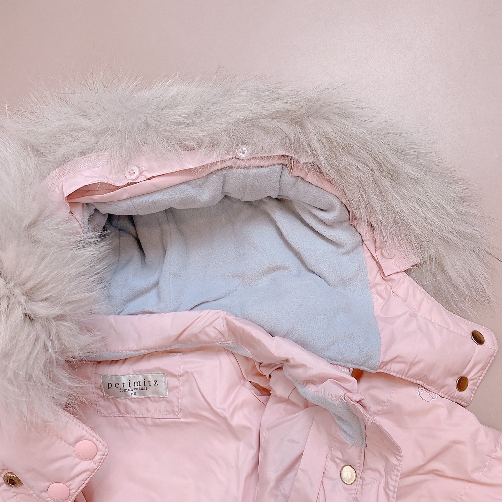 Áo phao dáng dài lông vũ Perimitz màu hồng kèm gile màu ghi size 100 - 150