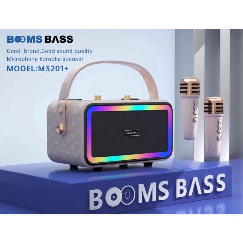 Loa Bluetooth Karaoke M3201 xách tay di động không dây Công suất lớn kèm 2 mic không dây