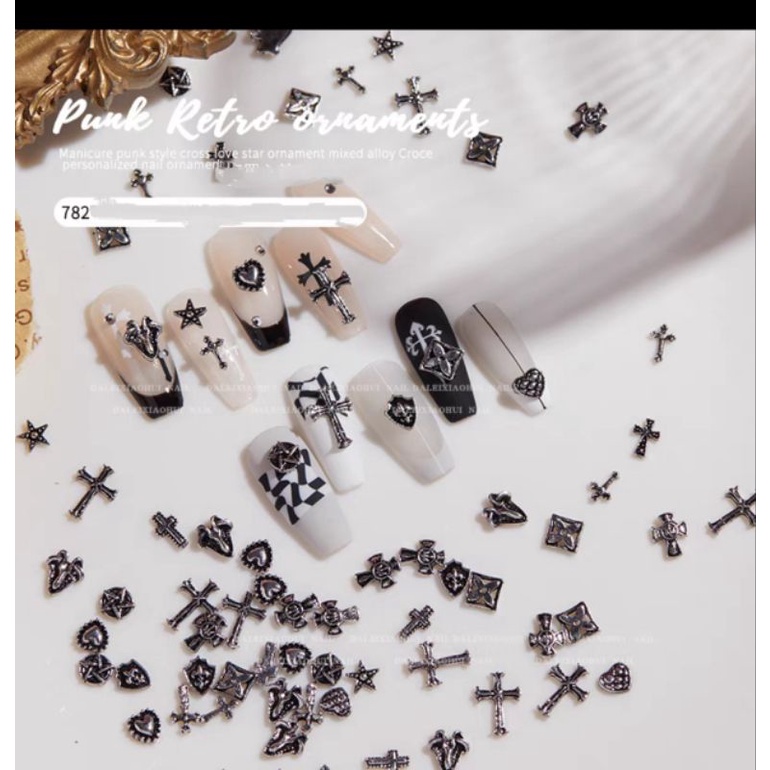 Charm chữ thập nail - charm các loại tím, thánh giá- charm màu bạc