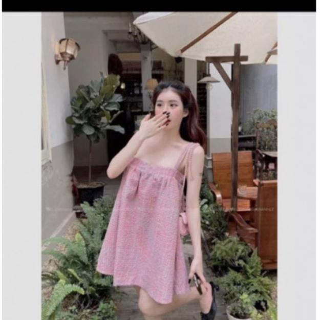 Set bộ babydoll hồng tiểu thư, set váy hồng công chúa cánh tiên