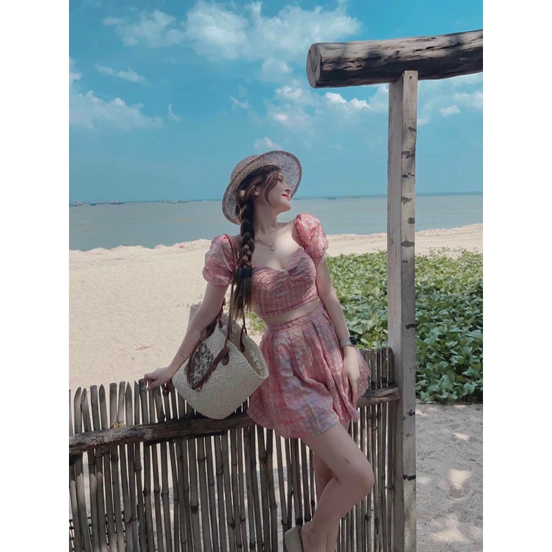 Set bộ babydoll hồng tiểu thư, set váy hồng công chúa cánh tiên