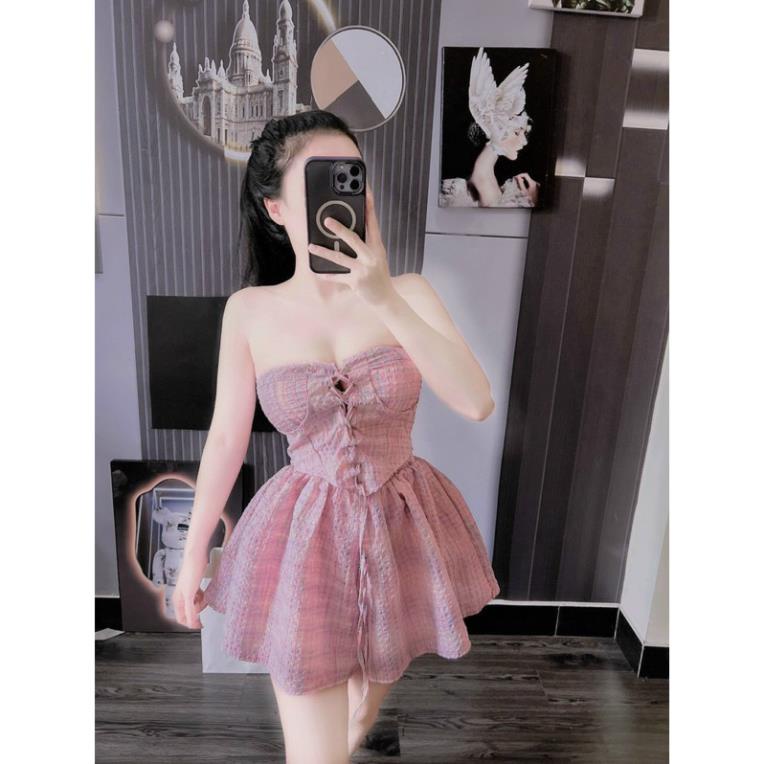 Set bộ babydoll hồng tiểu thư, set váy hồng công chúa cánh tiên