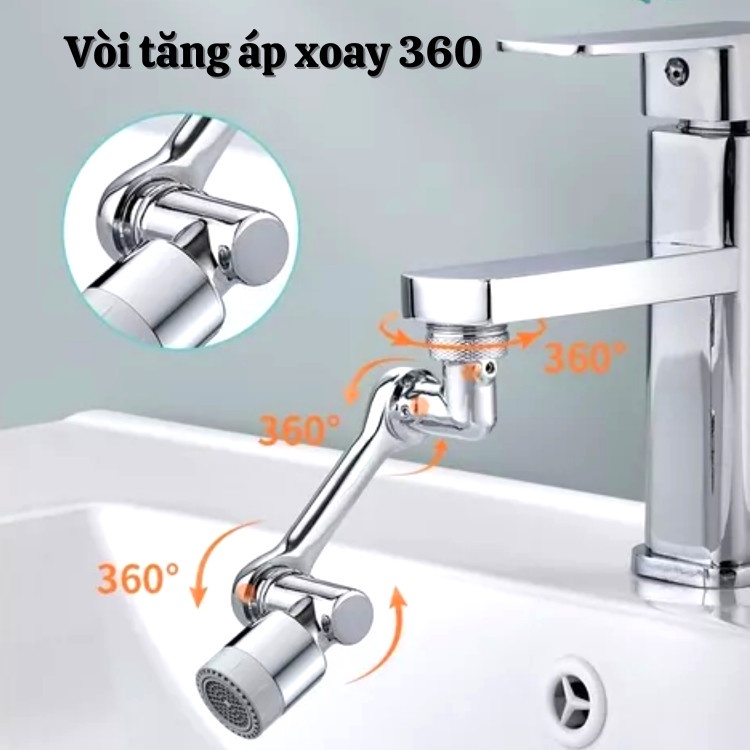 Vòi nước tăng áp Inox cao cấp thiết kế xoay 1080đ với 2 chế độ phun nư