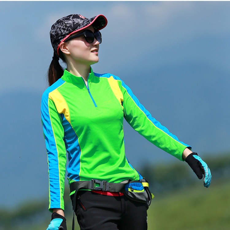 Áo Thun Thể Thao Tay Dài Chống Nắng Nhanh Khô Phối Màu Sắc Tương Phản Thời Trang Cho Nữ