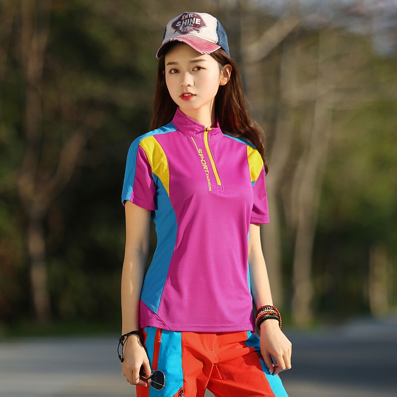 Áo Thun Thể Thao Tay Dài Chống Nắng Nhanh Khô Phối Màu Sắc Tương Phản Thời Trang Cho Nữ